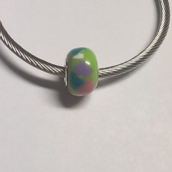 Green Pink White Blue Block Charm for Pandora Style Bracelet - Picture 2 of 5